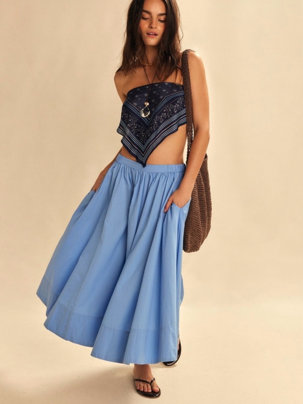 Free People Lowen Midi Skirt in Blue Vista - Picture 3 of 3